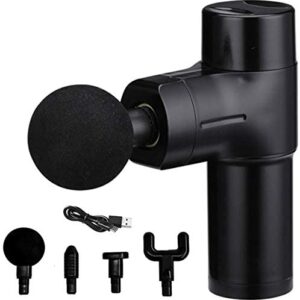 Exrebon Mini Portable Massage Gun, 4 Speeds Lightweight Handheld Percussion Muscle Massager Gun for Pain Relief, Super Quiet Deep Tissue Massager Gun with 4 Massage Heads Black
