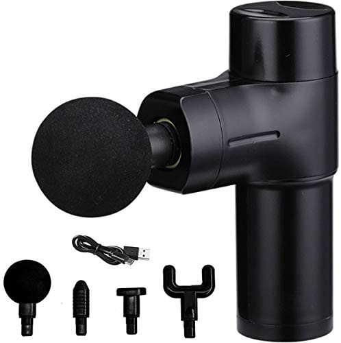 Exrebon Mini Portable Massage Gun, 4 Speeds Lightweight Handheld Percussion Muscle Massager Gun for Pain Relief, Super Quiet Deep Tissue Massager Gun with 4 Massage Heads Black