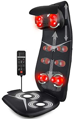 Zyllion Back and Neck Massager for Chair – Shiatsu Kneading Massage Seat Cushion Pad with Heat and Height Adjustment – Black (ZMA-33-BK)
