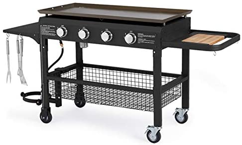 U-MAX 4-Burner Portable Propane Gas Grill 2 in 1 with steel gas griddle flat top & 741sq. Inch BBQ Grill Plate Pan, CSA Approved Outdoor Folding Barbecue Cooking Station for Home, Camping, Party