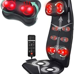 Zyllion Shiatsu Pillow Massager (ZMA-13-BK) & Chair Massage Pad (ZMA-33-BK) with Heat for Back & Neck
