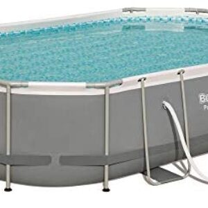 Bestway 56655E Power Steel 16ft x 10ft x 42in Outdoor Oval Frame Above Ground Swimming Pool Set with 1000 GPH Cartridge Filter Pump, Ladder, and Cover
