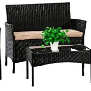FDW Patio Furniture Set 4 Pieces Outdoor Rattan Chair Wicker Sofa Garden Conversation Bistro Sets for Yard,Pool or Backyard