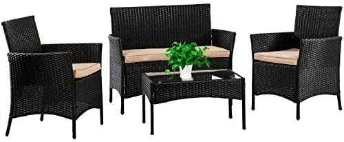 FDW Patio Furniture Set 4 Pieces Outdoor Rattan Chair Wicker Sofa Garden Conversation Bistro Sets for Yard,Pool or Backyard