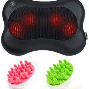 Zyllion Shiatsu Back & Neck Massager (ZMA-13-BK) Black & Hair Scalp Massagers (ZMA-12) Pink & Green