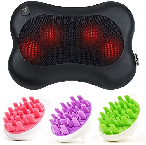 Zyllion Shiatsu Back & Neck Massager (ZMA-13-BK) Black & Hair Scalp Massagers (ZMA-12) Pink, Purple & Green