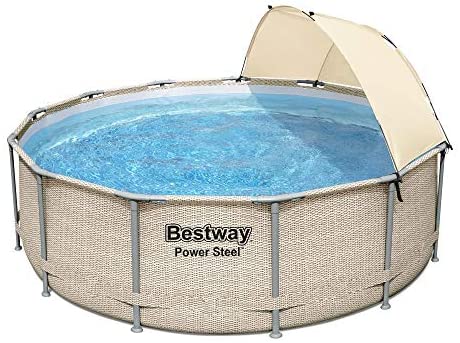 Bestway 5614UE 13 Foot x 42 Inches Power Steel Frame Above Ground Backyard Swimming Pool Set with Filter Pump, Ladder, Cover, Canopy, and Chemical Dispenser