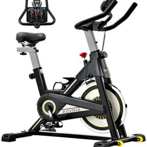 Sovnia Exercise Bike, Stationary Bikes, Fitness Bike with iPad Holder, LCD Monitor and Comfortable Seat Cushion, Whisper Quiet Indoor Cycling Bikes Perfect for Home Gym Workout (black)