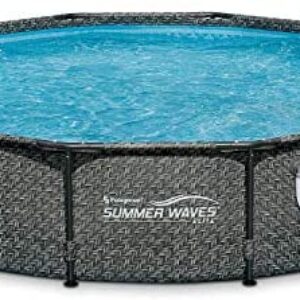 Summer Waves P20012331 Active 12ft x 33in Outdoor Round Frame Above Ground Swimming Pool Set with Skimmer Filter Pump & Filter Cartridge, Gray Wicker