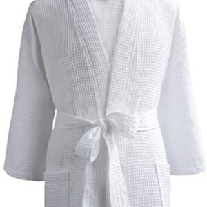 LUXA HOUSE – Waffle Bathrobe – 100% Egyptian Cotton – Unisex/One Size Fits Most – White – One Size Fits Most