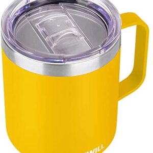 SUNWILL Insulated Coffee Mug with Handle, 14oz Stainless Steel Togo Coffee Travel Mug, Reusable and Durable Double Wall Coffee Cup, Powder Coated Yellow