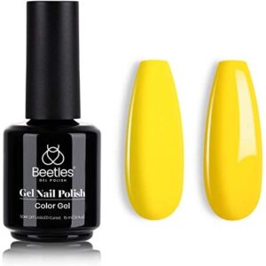Beetles Gel Polish, 15ml Canary Yellow Color Gel Polish Soak Off LED Nail Lamp Gel Polish Nail Art DIY Home Manicure Salon Gel 0.5OZ