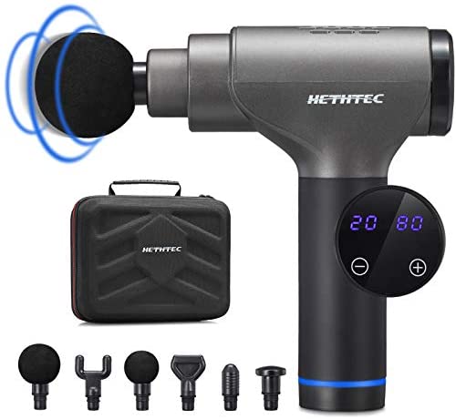 Hethtec Massage Gun, Handheld Muscle Massager for Pain Relief, 20 Speed, Includes 6 Massage Heads and Carrying Case