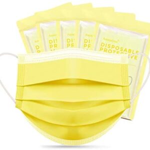 Assacalynn Disposable Face Masks Yellow 50 pcs, 3 Layer Disposable Masks, Breathable Masks for Men Women