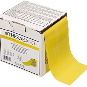 TheraBand Resistance Band 25 Yard Roll, Thin Yellow Non-Latex Professional Elastic Bands For Upper & Lower Body Exercise Workouts, Physical Therapy, Pilates, & Rehab, Dispenser Box, Beginner Level 2