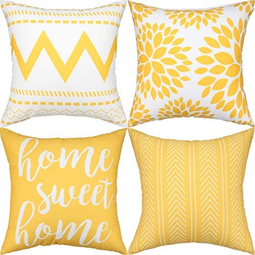 Gusgopo Throw Pillow Covers 18 x 18 Set of 4, Geometry Outdoor Square Pillow Cushion Cases, Modern Decorative Pillow Covers for Couch Sofa Bedroom Car, Yellow