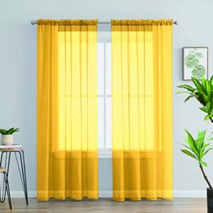 Jody Clarke 2PC Solid Sheer Panel Curtain Drape Long Fully Stitched for Wedding Quinceniera Party décor 54 Width ( 2PC 54 X 84 Mustard Yellow )