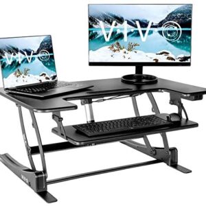 VIVO Black Electric Motor Height Adjustable 36 inch Stand up Desk Converter, Sit to Stand Tabletop Dual Monitor Riser with USB Port, DESK-V000VE
