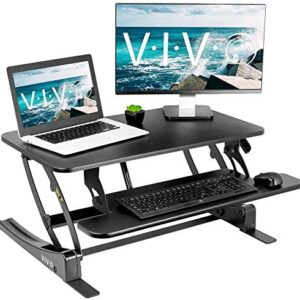 VIVO Black Height Adjustable 32 inch Stand Up Desk Converter, Quick Sit to Stand Tabletop Dual Monitor Riser Workstation, DESK-V000VS