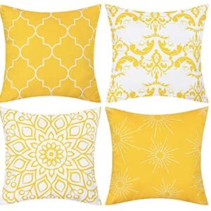 Fascidorm Set of 4 Throw Pillow Covers Modern Decorative Throw Pillow Case Morocco Pattern Pillow Covers Cushion Case for Room Bedroom Room Sofa Chair Car, Yellow, 18 x 18 Inch
