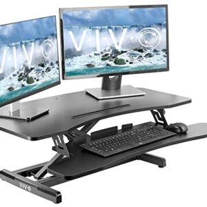 VIVO Corner Height Adjustable 37 inch Standing Desk Converter, Quick Sit to Stand Tabletop Dual Monitor Riser Workstation, DESK-V037MC