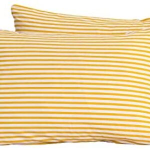 JELLYMONI 100% Natural Cotton Striped Standard Pillowcases Set, 2 Pack White and Yellow Stripes Pattern Printed Pillow Covers with Envelope Closure(Pillows are not Included)