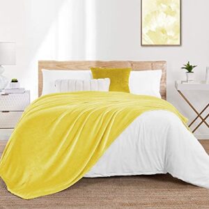 Walensee Fleece Blanket Plush Throw Fuzzy Lightweight (Throw Size 50”x60” Yellow) Super Soft Microfiber Flannel Blankets for Couch, Bed, Sofa Ultra Luxurious Warm and Cozy for All Seasons