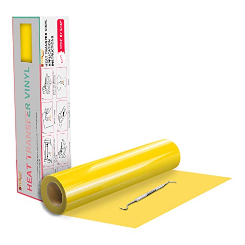 HTVRONT Heat Transfer Vinyl Yellow HTV Vinyl Rolls – 12″ x 20ft Yellow Iron on Vinyl for All Cutter Machine, Yellow HTV Vinyl for Shirts – Easy to Cut & Weed for Heat Vinyl Design(Yellow)