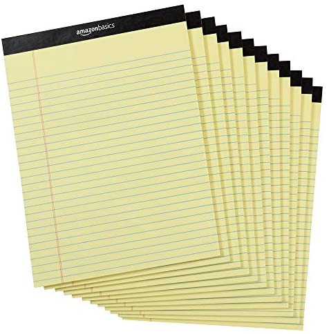 Amazon Basics Legal/Wide Ruled 8-1/2 by 11-3/4 Legal Pad – Canary (50 Sheet Paper Pads, 12 pack)