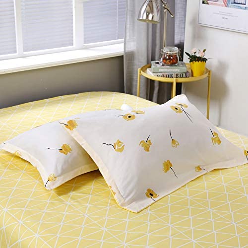 Yellow Flowers Bedding Yellow White Duvet Cover Set Lucky Clover and Yellow Plaid Reversible Design Luxury Yellow Bedding Sets Twin 1 Duvet Cover 1 Pillowcase (Twin, Yellow) - Image 5