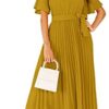 Milumia Women's Elegant Belted Pleated Flounce Sleeve Long Dress - Image 3
