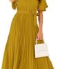 Milumia Women's Elegant Belted Pleated Flounce Sleeve Long Dress - Image 2