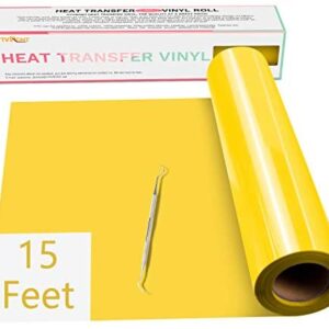 Yellow HTV Vinyl Rolls Heat Transfer Vinyl – 12″ x 15ft Yellow HTV Vinyl for Shirts, Yellow Iron on Vinyl for Cricut & Cameo – Easy to Cut & Weed for Heat Vinyl Design (Yellow)