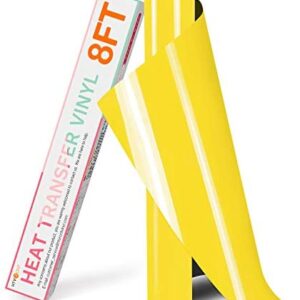 HTVRONT HTV Vinyl Rolls Heat Transfer Vinyl – 12″ x 8ft Yellow HTV Vinyl for Shirts, Iron on Vinyl for All Cutter Machine – Easy to Cut & Weed for Heat Vinyl Design (Yellow)