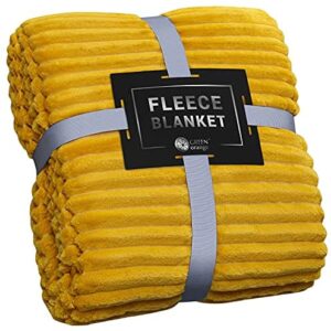 GREEN ORANGE Twin Blanket for Couch – 60×80, Lightweight, Mustard Yellow – Soft, Plush, Fluffy, Warm, Cozy – Perfect for Bed, Sofa