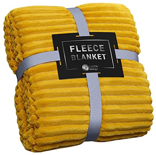 GREEN ORANGE Twin Blanket for Couch – 60×80, Lightweight, Mustard Yellow – Soft, Plush, Fluffy, Warm, Cozy – Perfect for Bed, Sofa