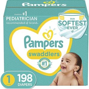 Diapers Size 1 (8-14 lbs) Newborn, 198 Count – Pampers Swaddlers Disposable Baby Diapers, ONE MONTH SUPPLY (Packaging May Vary)