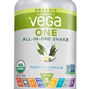 Vega One Organic, French Vanilla, Meal Replacement Protein Powder, Vegan, Plant Based, Superfood, Vitamins, Probiotics, Dairy Free, Gluten Free, Pea Protein for Women and Men, 1.5 Pounds (18 Servings)