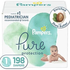 Diapers Size 1, 198 Count – Pampers Pure Protection Disposable Baby Diapers, Hypoallergenic and Unscented Protection, ONE Month Supply (Packaging & Prints May Vary)