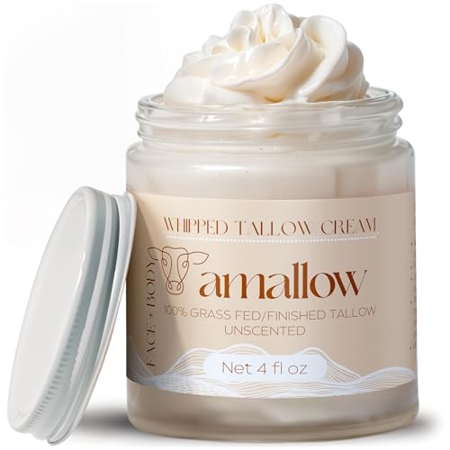 100% Grass Fed Beef Tallow for Skin Care – Face + Body – Whipped Moisturizer for Sensitive Skin – Natural Lotion, 4 FL. oz. (Unscented)