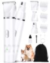 3 in 1 Small Dog Grooming Kit, 2 Speed Rechargeable Dog Hair Clippers with Guards, Low Noise Electric Dog Paw Trimmer & Nail Grinder, Cordless Pet Shaver for Cats and Small Dogs(White)