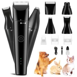 4 in 1 Dog Grooming Kit with USB-C Charging, Paw Trimmer for Small Dogs, Cats, Pet Hair Clippers Dog Nail Grinder, Low Noise Cordless Hair Trimmer with 2 Speed Modes
