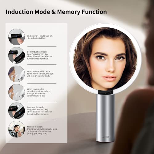 AMIRO 9" Lighted Makeup Mirror with Smart Sensor & Touch-Control, 3 Colors & 6 Brightness, Rechargeable & Cordless, Memory Function, Free Rotation, Gift for Woman - White - Image 4