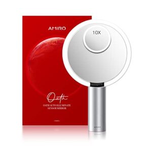 AMIRO 9″ Lighted Makeup Mirror with Smart Sensor & Touch-Control, 3 Colors & 6 Brightness, Rechargeable & Cordless, Memory Function, Free Rotation, Gift for Woman – White