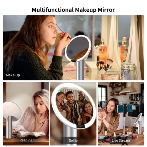 AMIRO 9" Lighted Makeup Mirror with Smart Sensor & Touch-Control, 3 Colors & 6 Brightness, Rechargeable & Cordless, Memory Function, Free Rotation, Gift for Woman - White - Image 7