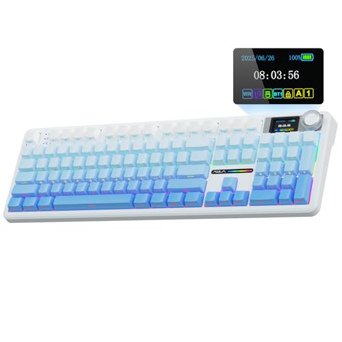 AULA F108 PRO – Wireless Mechanical Keyboard with Screen&Knob,Hot Swappable Gaming Keyboard with 8000mAh Battery,Pre-lubed Switches,RGB Backlit,PBT Keycaps Creamy Sounding Computer Keyboards,104 Keys