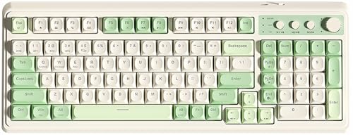 AULA S99 Gaming Keyboard, Wireless Computer Keyboards, Tri-Mode Bluetooth/2.4GHz/USB-C Custom Creamy Keyboard with Number Pad, RGB Backlit Media Knob Cute Programmable Keybaord for PC Gamer – Green