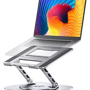 Adjustable Computer Stand with 360 Rotating Base, Ergonimic Foldable Laptop Riser for Desk Compatible with MacBook Pro/Air Notebook up to 16 Inches, Silver