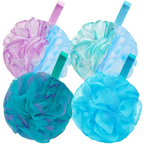 Bath Loofah Shower Sponge Body Back Scrubber Soft Mesh Shower Puffs Exfoliating Loofa for Women & Men Bath Accessories Cleaning Tool (4Pcs 75G, Extra Large)