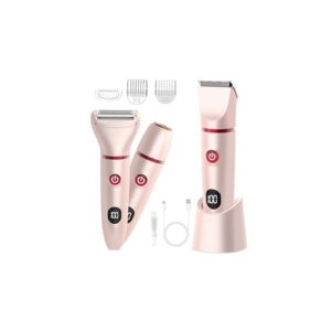 Bikini Trimmer for Women Pubic Hair: 3 in 1 Rechargeable Electric Razors with LED Display, IPX6 Waterproof Shaver for Underarm, Leg, Arm & Body (Pink)
